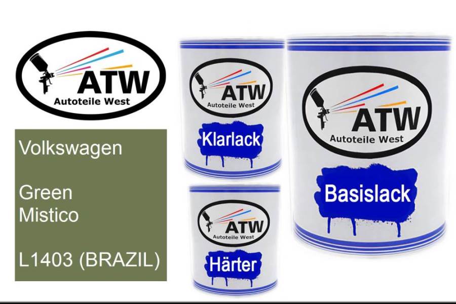 Volkswagen, Green Mistico, L1403 (BRAZIL): 1L Lackdose + 1L Klarlack + 500ml Härter - Set, von ATW Autoteile West.